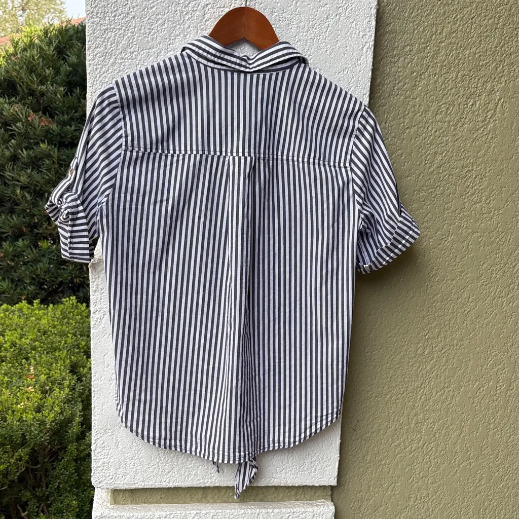 Michael Kors Pinstripe Button-Up Tie-Front Blouse - Image 5