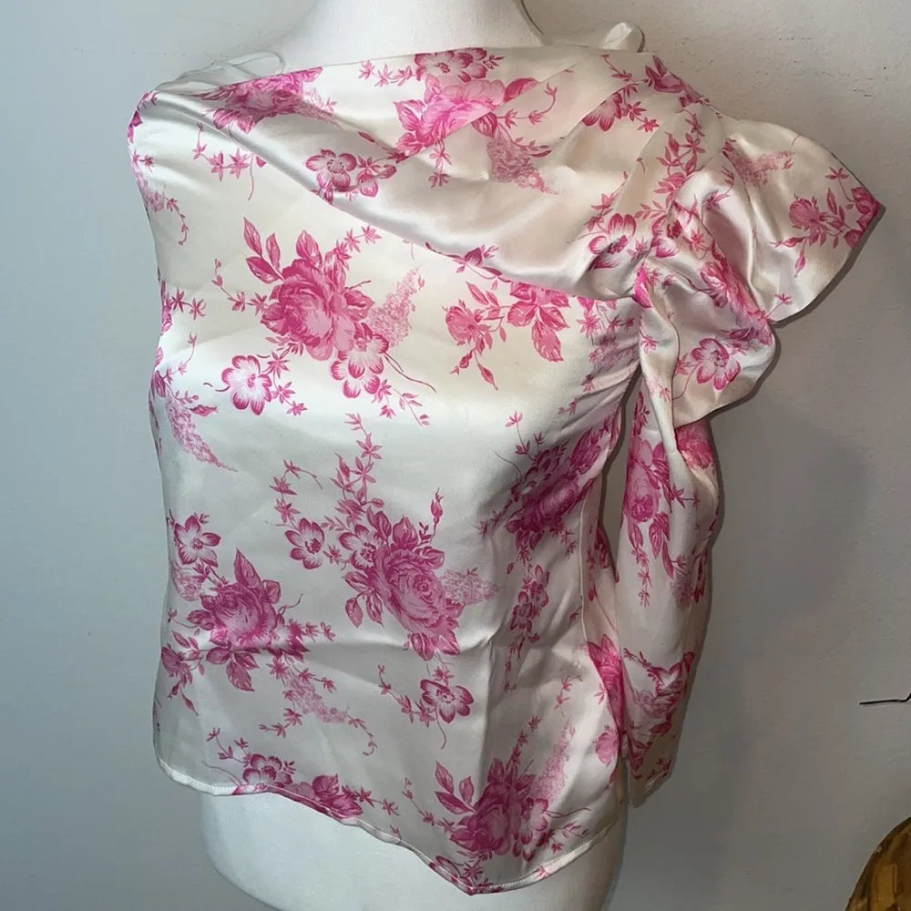 Retail $350 LES REVERIES ONE SHOULDER FLORAL SILK TOP BLOUSE LOVE SHACK Size 0 - Image 4