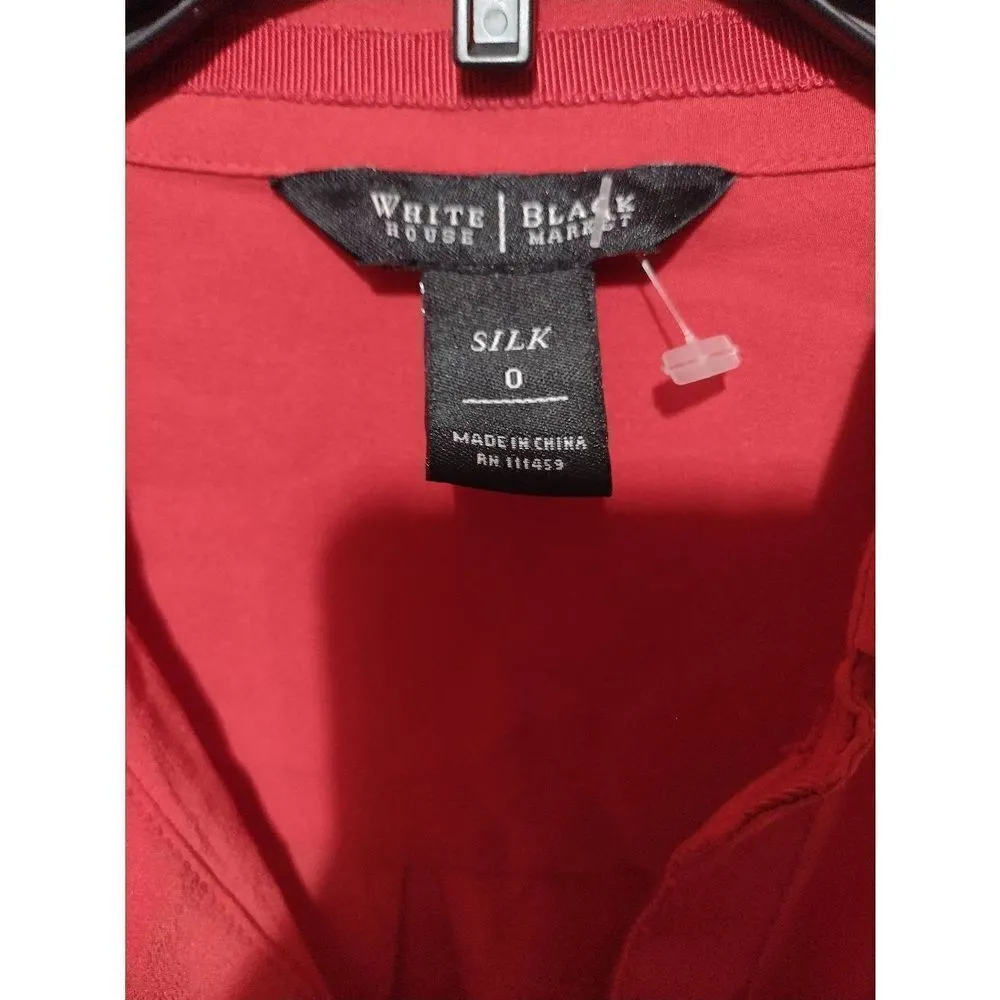 WHBM White House Black Market Size 0 Red Silk Button Up Dress Shirt - Image 2