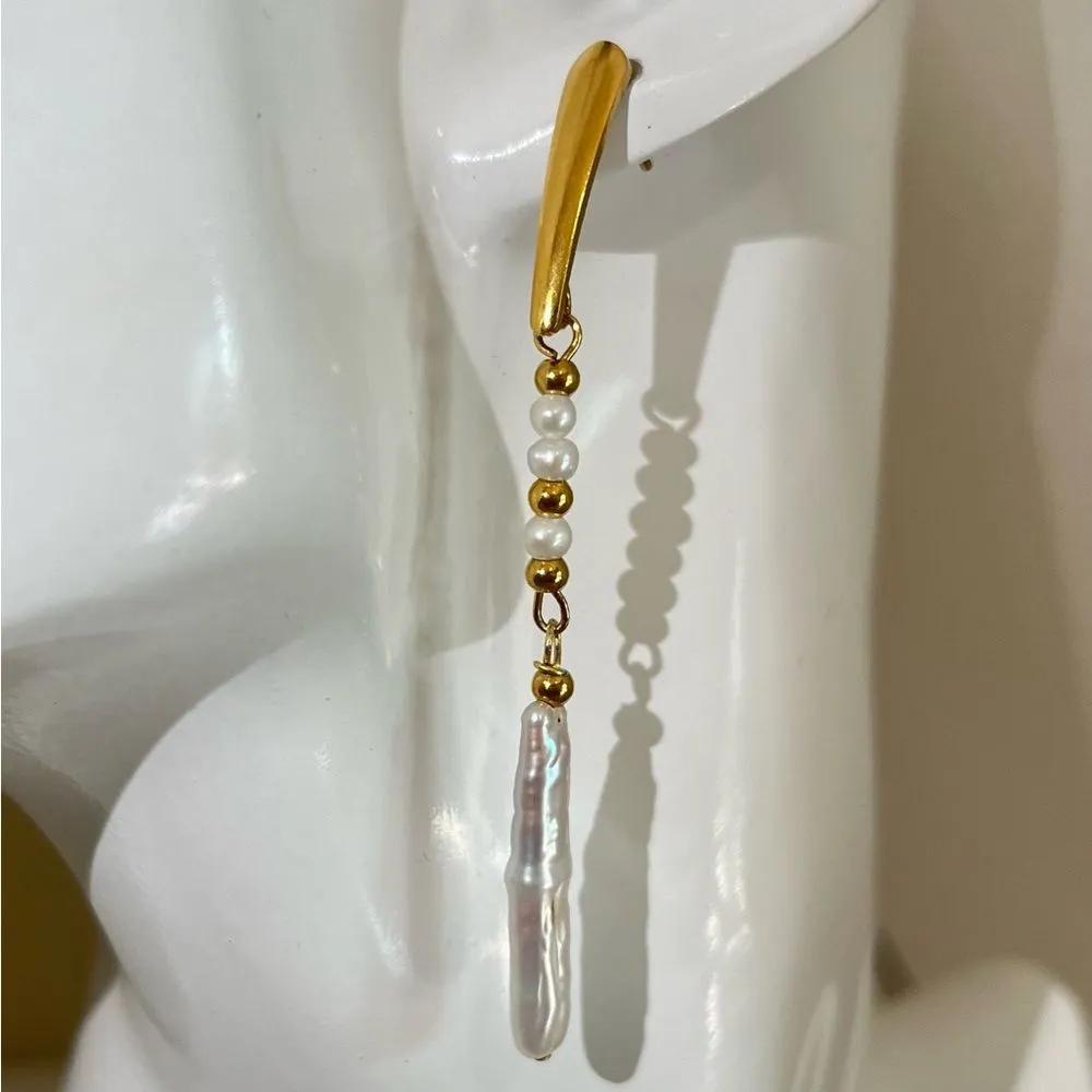 Handmade Pearl Earrings Titanium steel gold plated Earrings Waterproof Earrings - Image 4