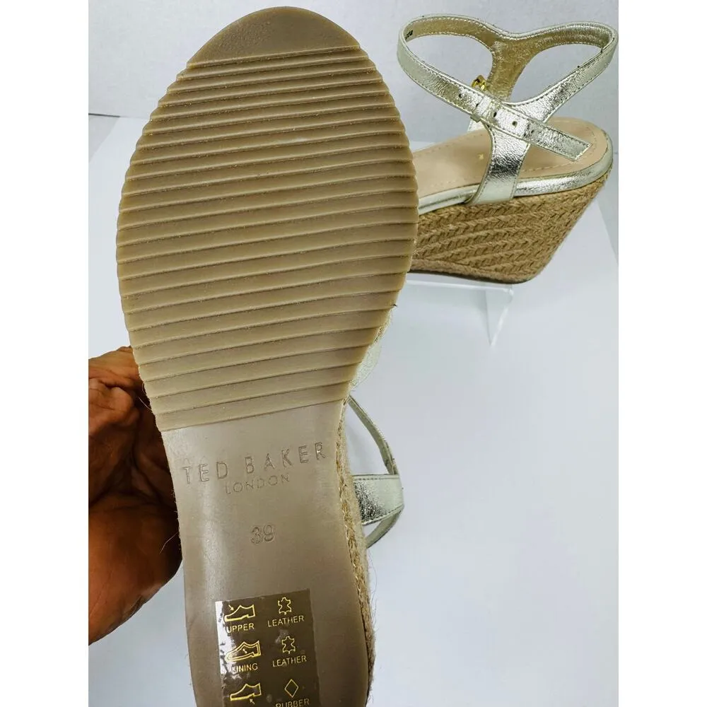 Ted Baker Classic espadrille Gold Carda Heel Wedge Sandal sz 39 - Image 9