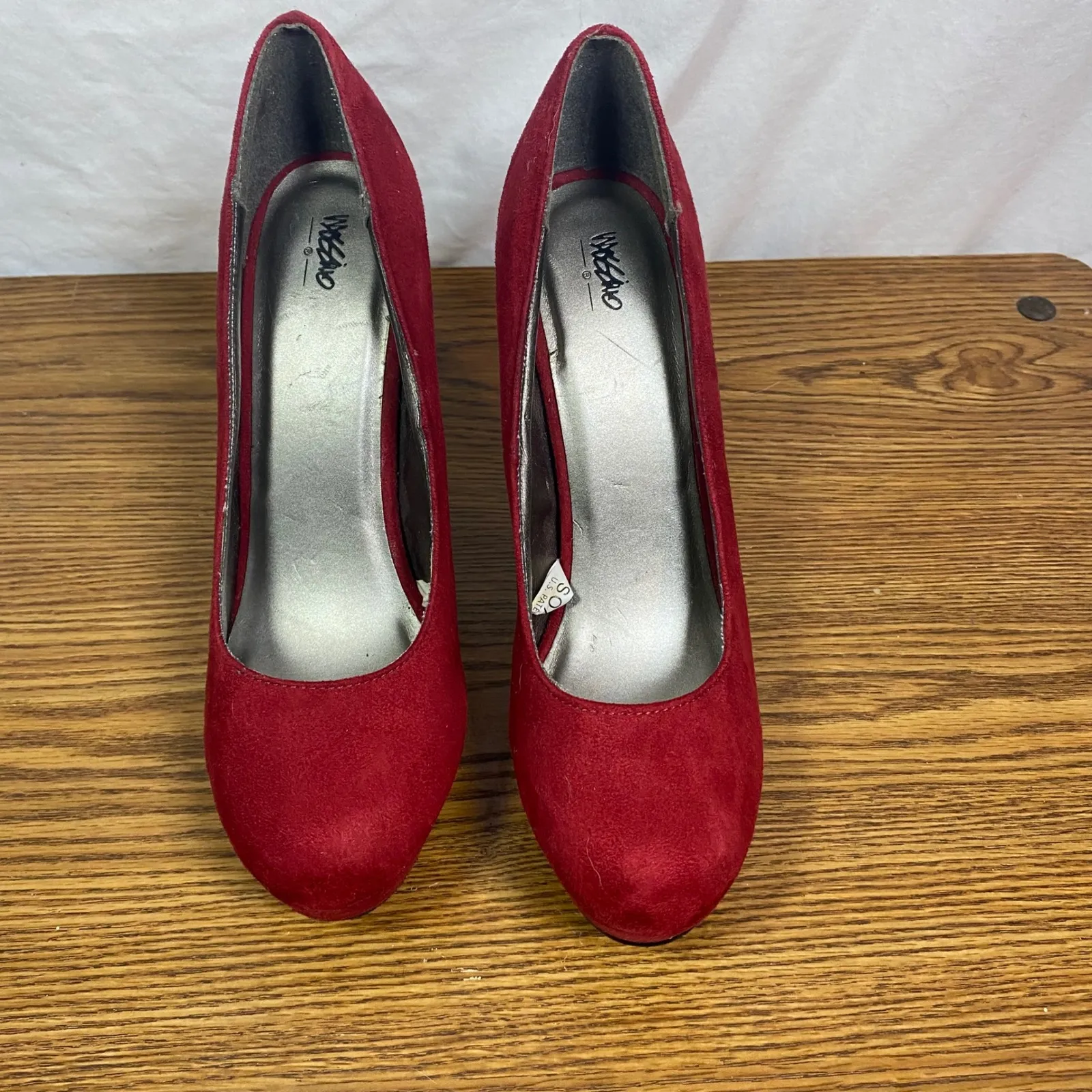 Mossimo Platform Pumps Heels Suede Burgundy Stiletto Career 7.5 Tomato Girl Red - Image 2