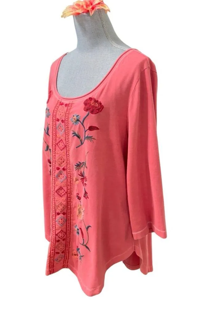 Soft Surroundings Pink Embroidered
Floral Tunic Top Size XL Made in India - Image 2