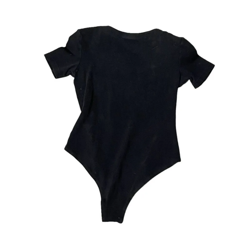 OLEG CASSINI Black Bodysuit Bead Embellished Neckline Size Small VINTAGE - Image 5