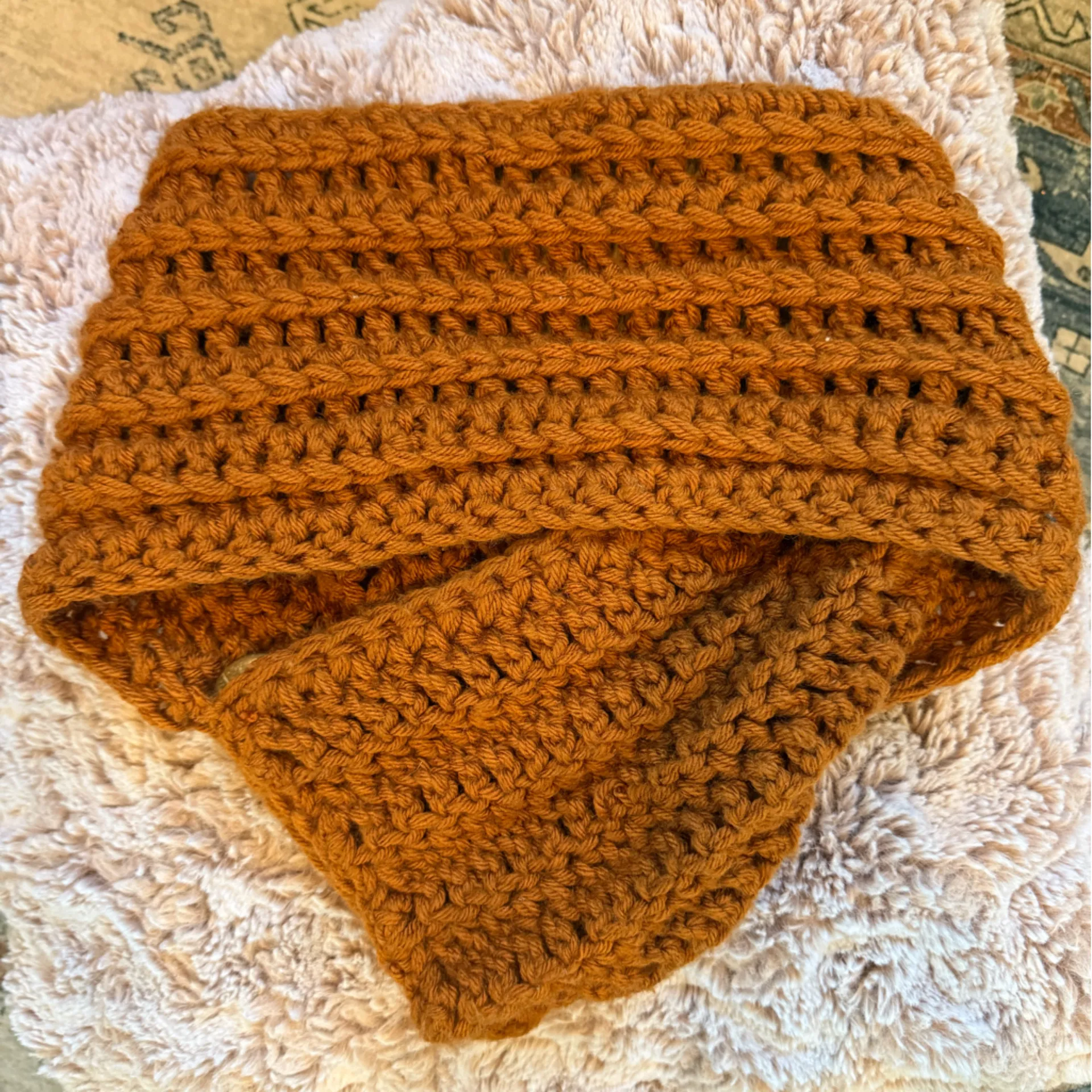 Handmade Artisan Burnt orange knitted cowl - Image 2