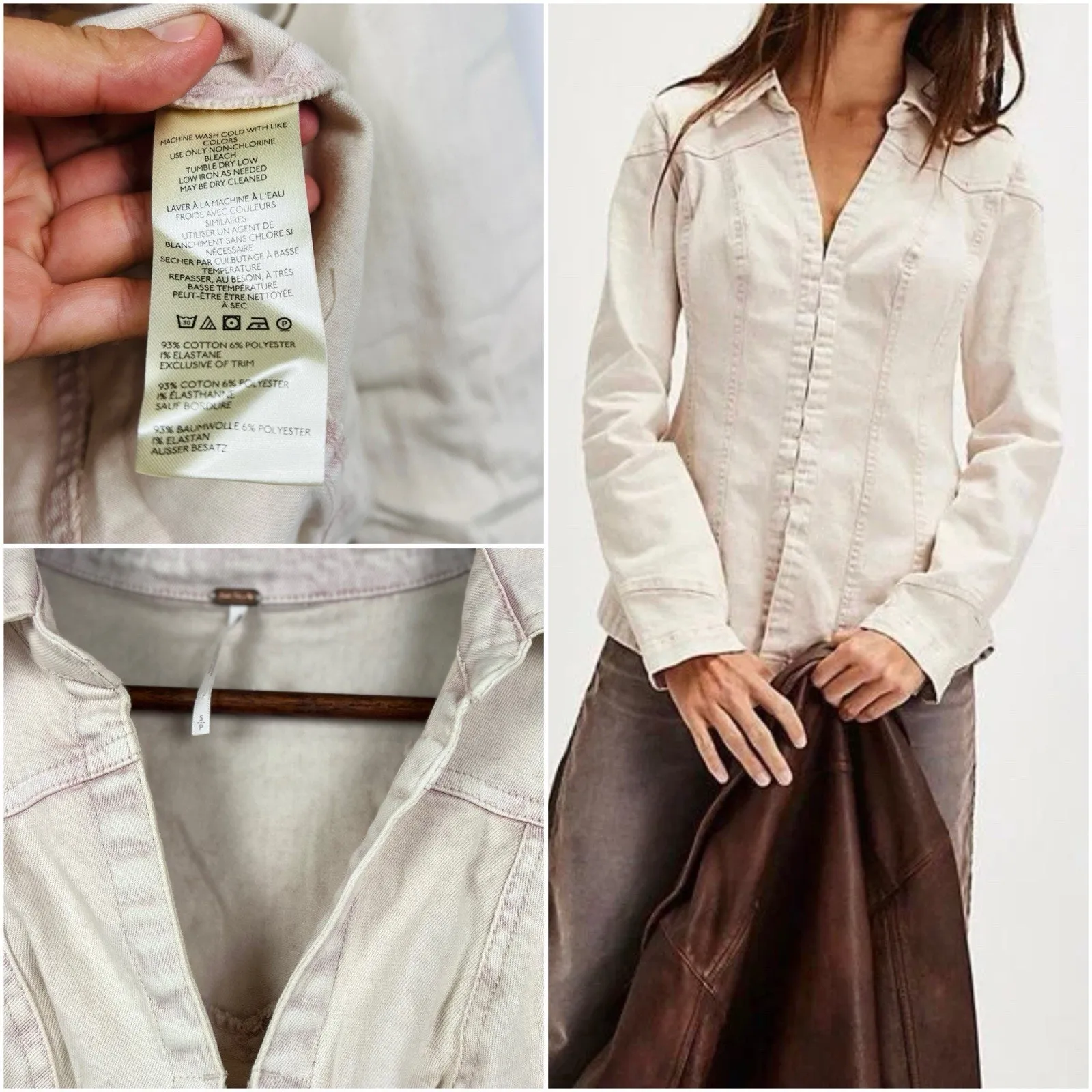 Free People Women’s Denim Light Pink Wash Snap Front Shaped Western Jacket Sz S - Image 6