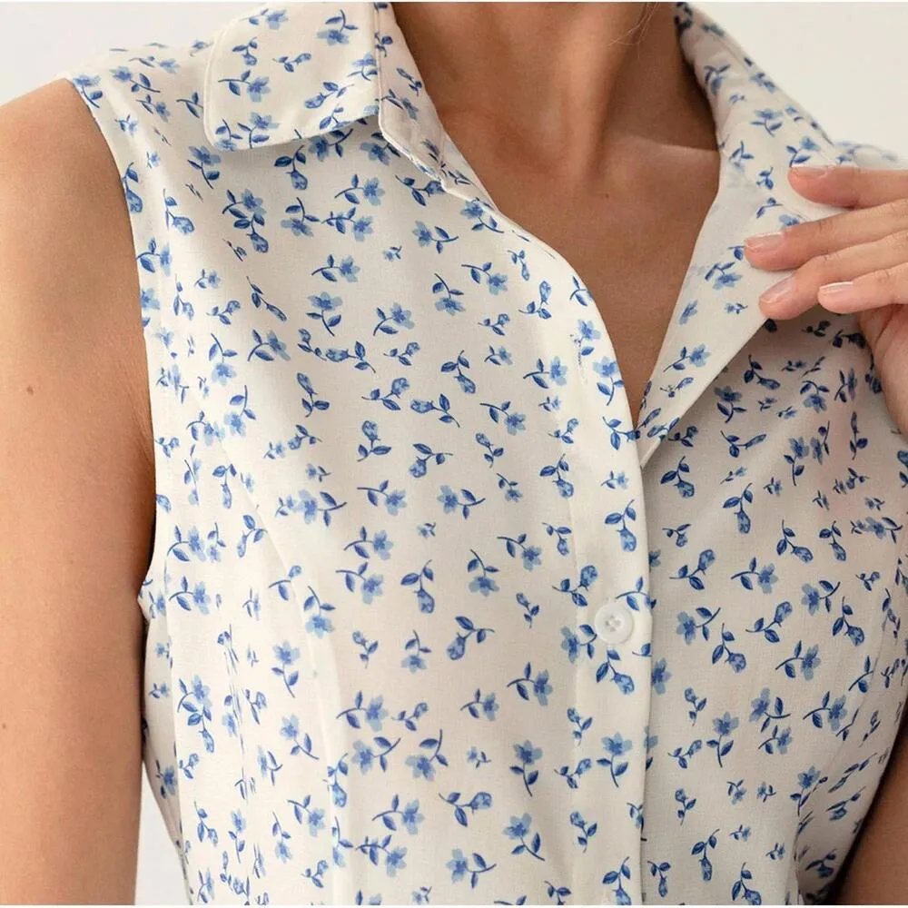 RIHOAS Blue Floral Pocket Sleeveless Mini Dress S - Image 4