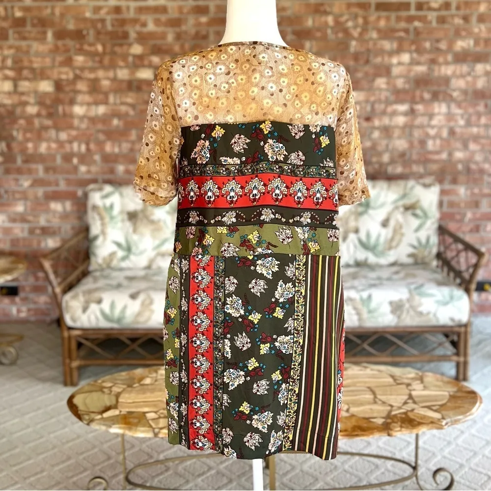 Tiny Anthropologie Anna Dress Patchwork Shift Mini Dress XS Festival Party Boho Green - Image 11