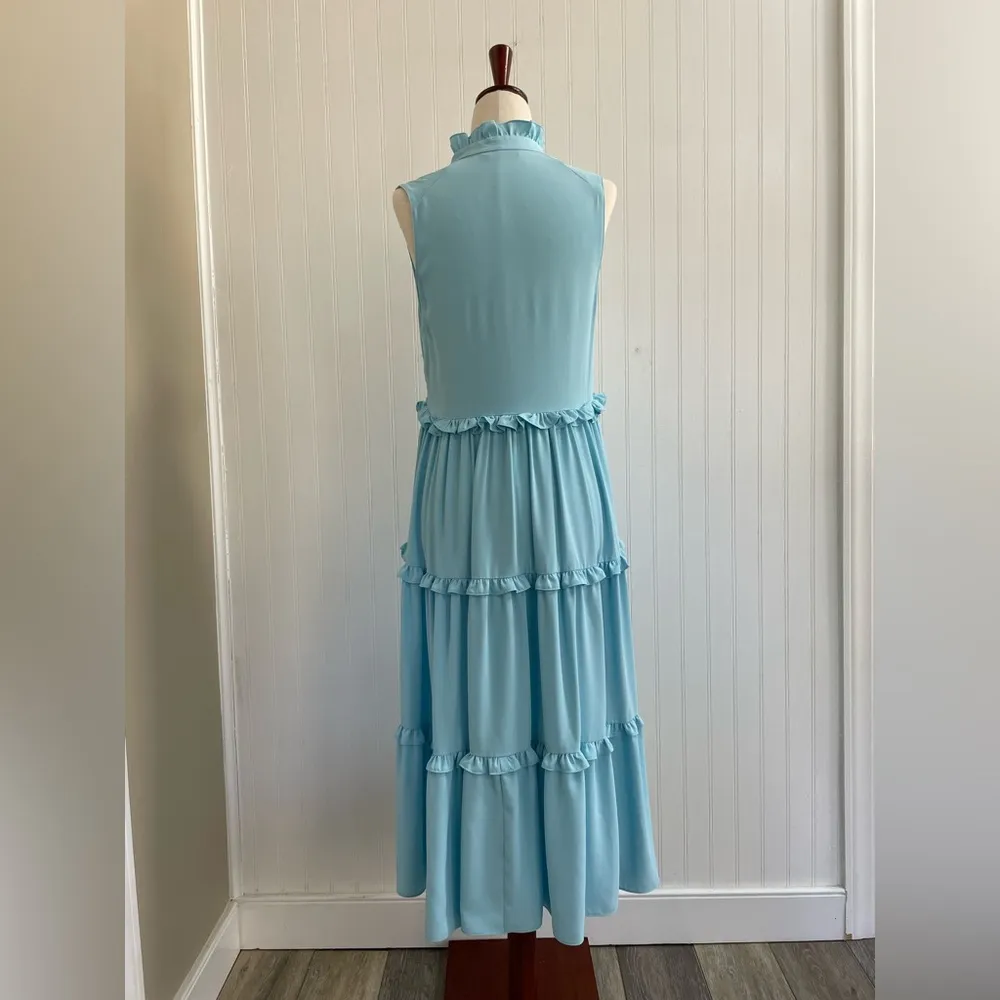 AMANDA UPRICHARD x Revolve Wilma Tiered Ruffle Midi Dress Ice Blue Size XS NWT - Image 10
