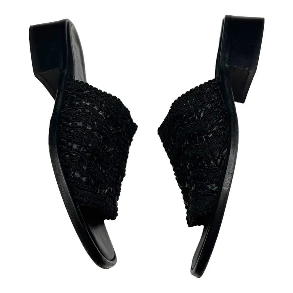 Nickels 90's Vintage Black Raffia Slide Mules Size 6 - Image 9