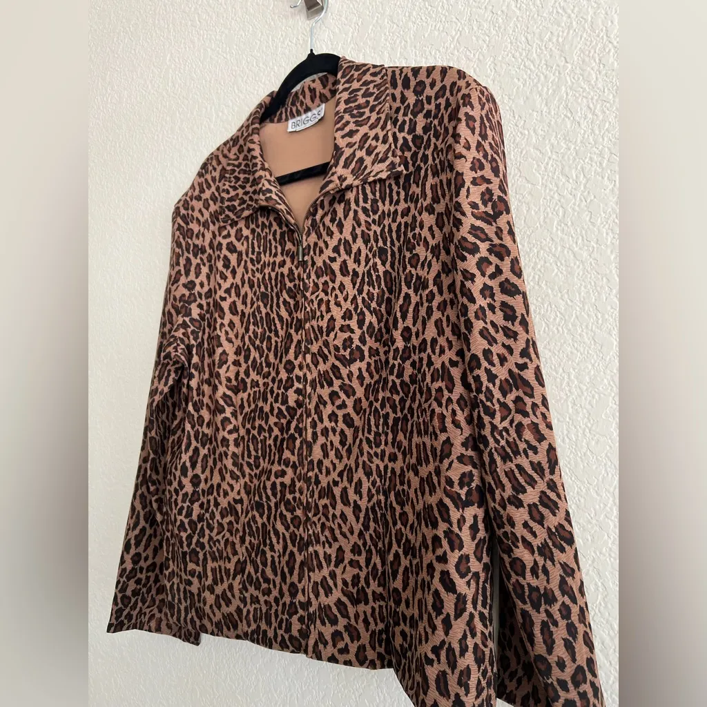 Briggs Leopard Print Zip Front Jacket Women’s XL Long Sleeve Animal Print Blazer - Image 2