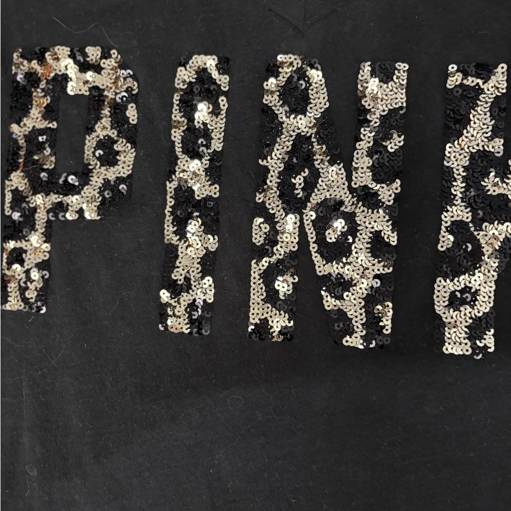 Victoria’s Secret PINK Sequin Logo Black Pullover Sweatshirt Size Small - Image 5