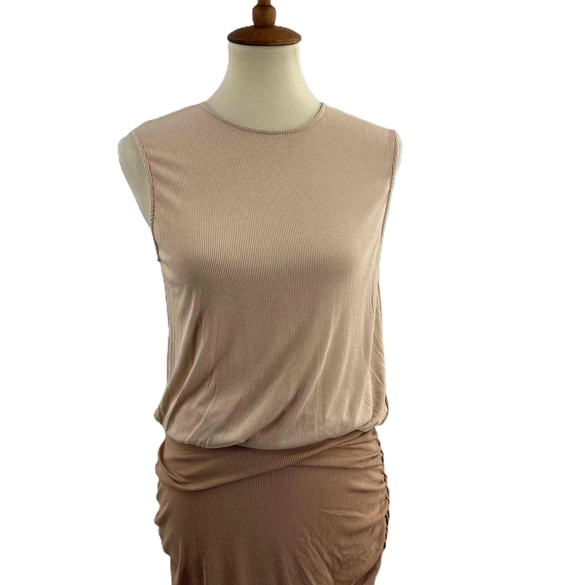 Ronny Kobo Cream‎ Sleeveless Ribbed Knit Skirt Round Neck Jersey Dress Small - Image 2