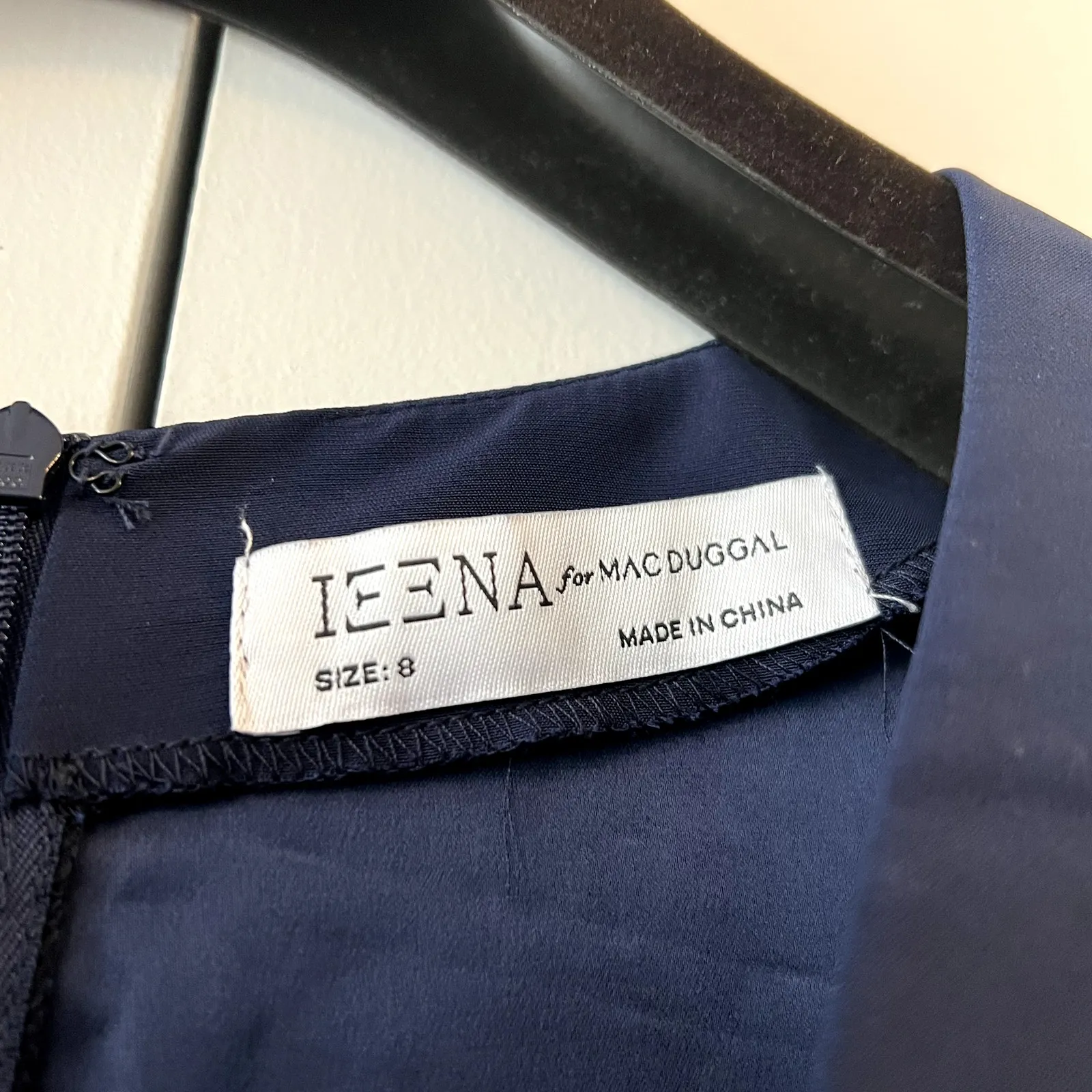 Mac Duggal 2630 Plunge Neck Puff Sleeve Cut Out Gown Navy 8 UB - Image 6