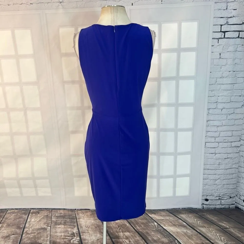 Lauren Ralph Lauren blue sleeveless tie waist attached wrap look sheath dress si - Image 6