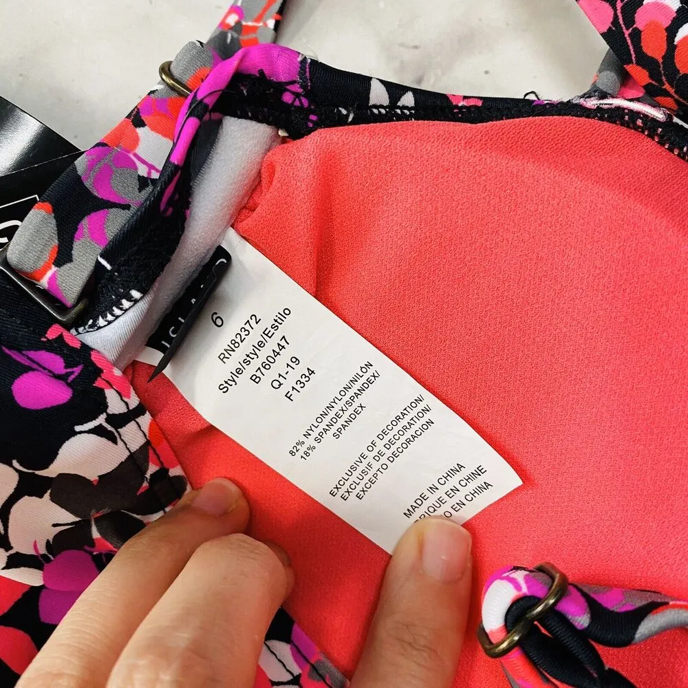 Island Escape Tankini Top Black Pink Floral Size 6 Tahiti Bandini New - Image 6