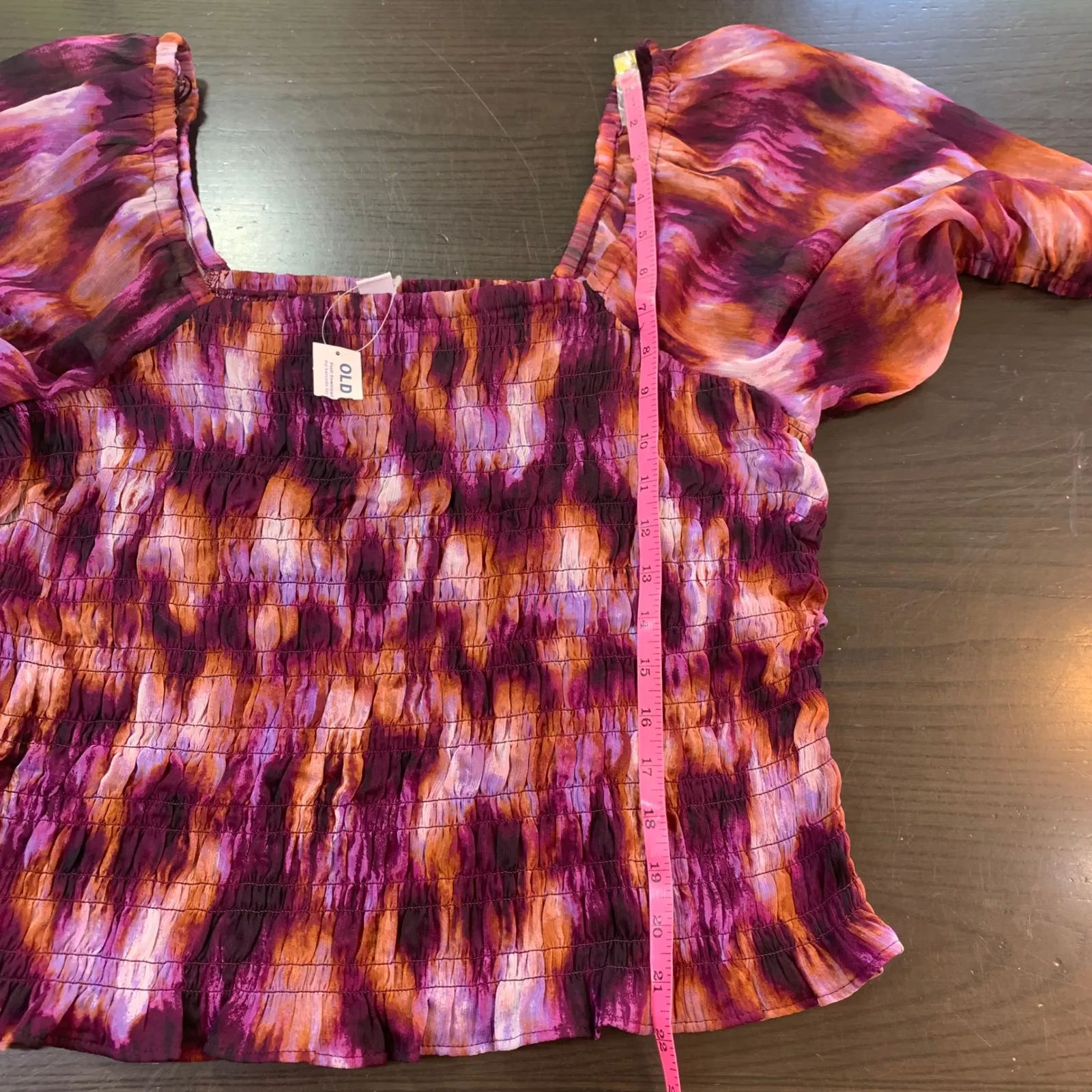 Old Navy Womens XL Purple Smocked Sheer Tie Dye Puff Sleeve Square‎ Neck Top - Image 11