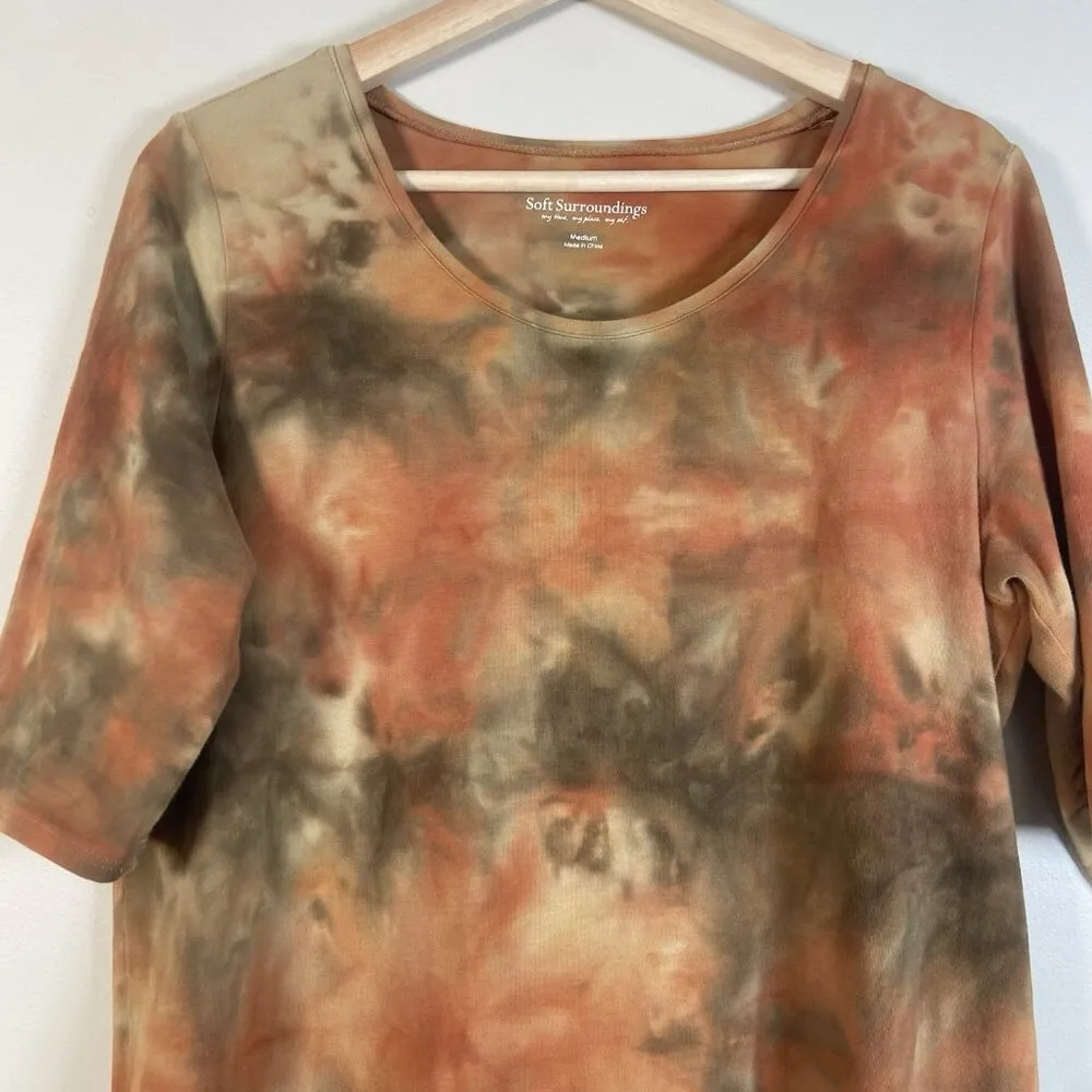 Soft Surroundings Mini Dress Tunic Top M Women‎ Orange Brown Fall Tie Dye Jersey - Image 2