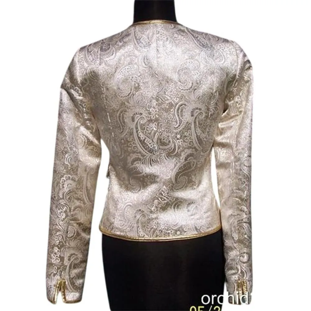 Cache Gold / Silver Metallic Brocade Top Jacket Lined Rhinestone Button $198 NWT Size 4 - Image 7