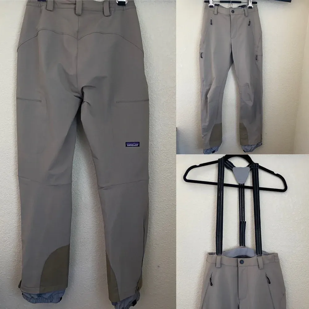 Patagonia Womens Ski hiking Pants Size 8 beige khaki green with‎ suspenders - Image 2