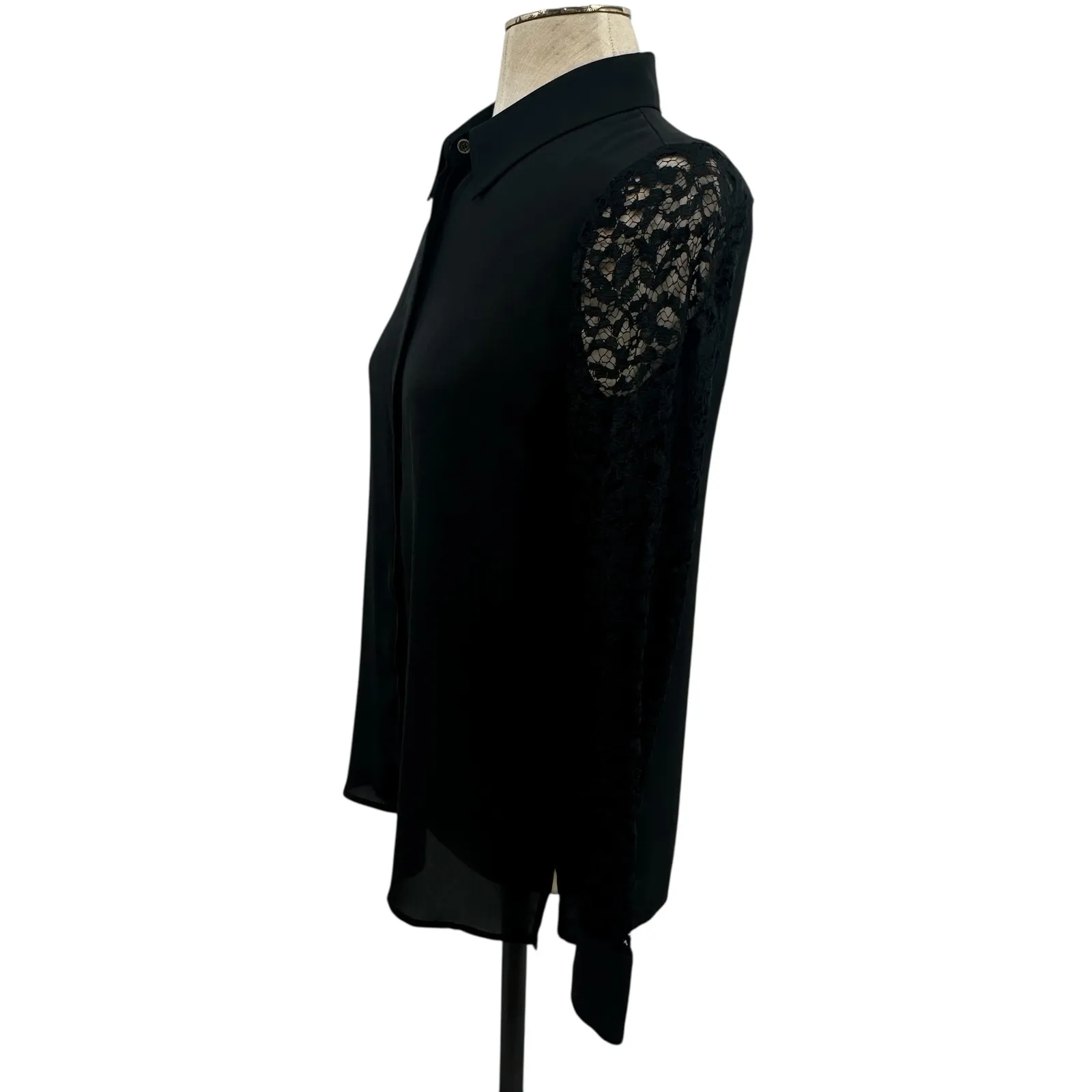 Claudie Pierlot Lace Sleeve Blouse Button Down Top Black Size 36 US 4 - Image 4