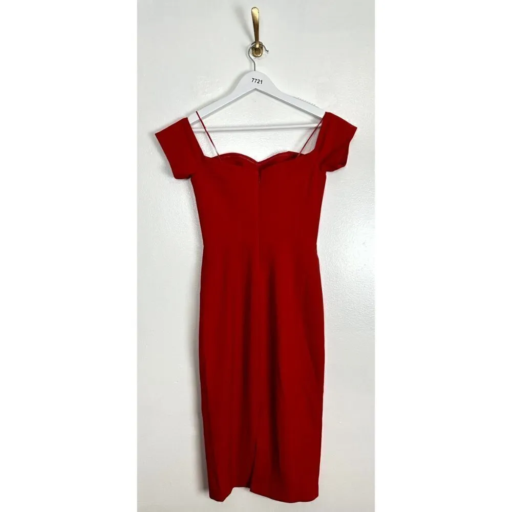DRESS THE POPULATION Bailey Off the Shoulder Body-Con Dress in Rouge X-Small - Image 9