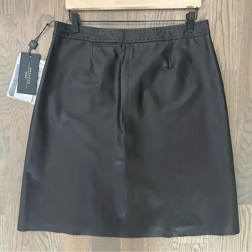 NWT Max Mara Weekend Leather Tiro A-line Knee-Length Skirt Chocolate Brown 12 - Image 4