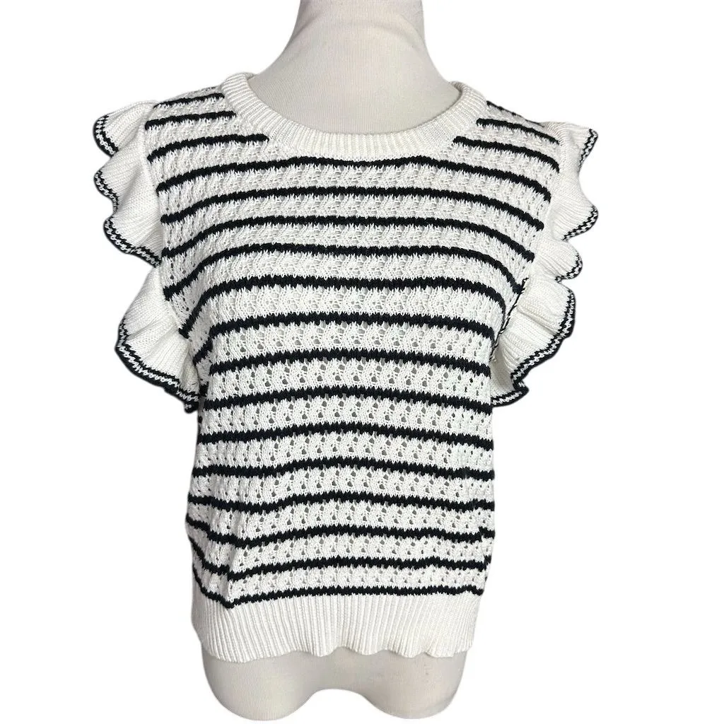 GILLI Women's XL Black White Striped Knit Flutter Trim Tank Top Casual Spring - Image 2