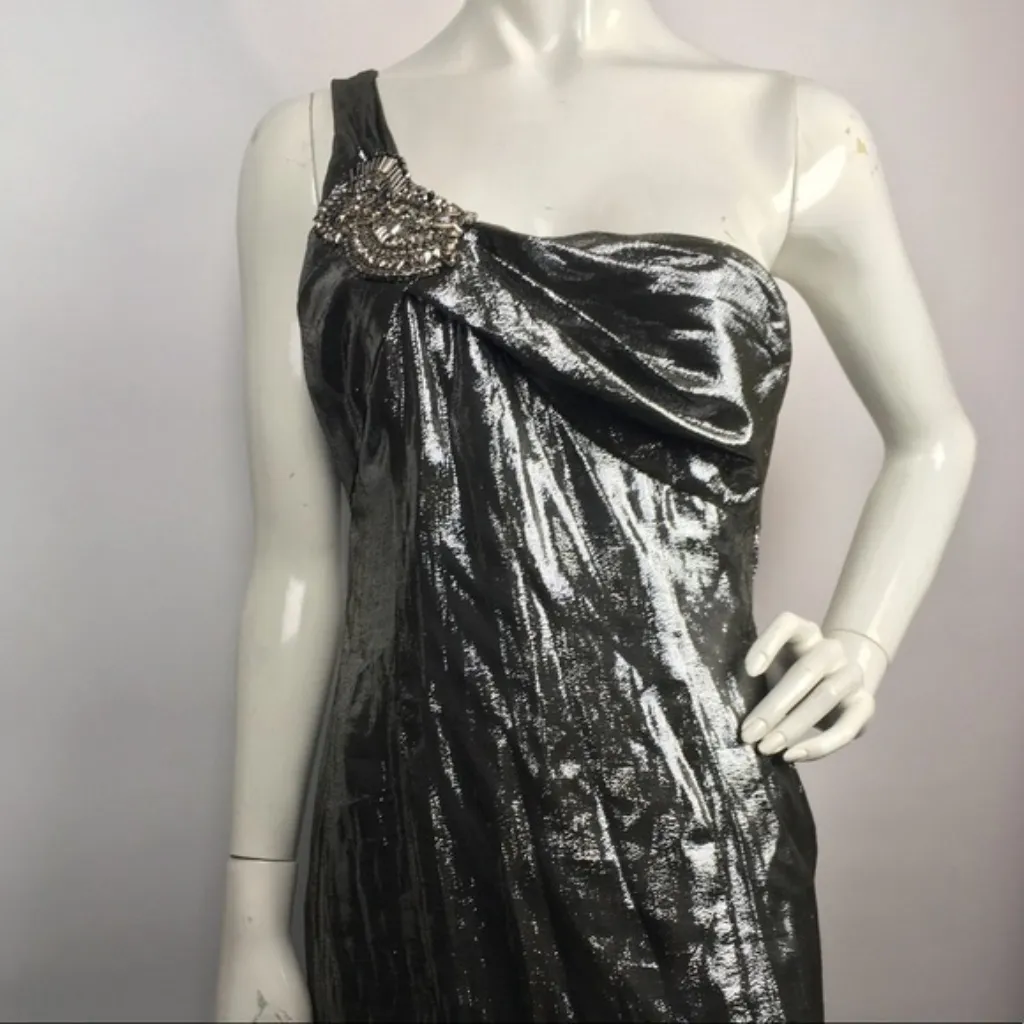 David Meister Metallic Embellished Silk Gown - Image 7