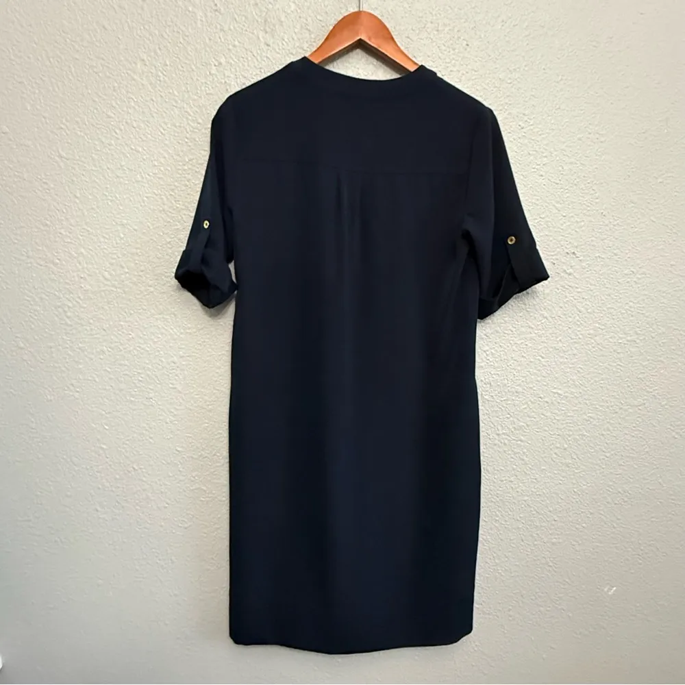 Jones New York‎ Stretch Dress Size 4 Gold tone buttons Navy - Image 3