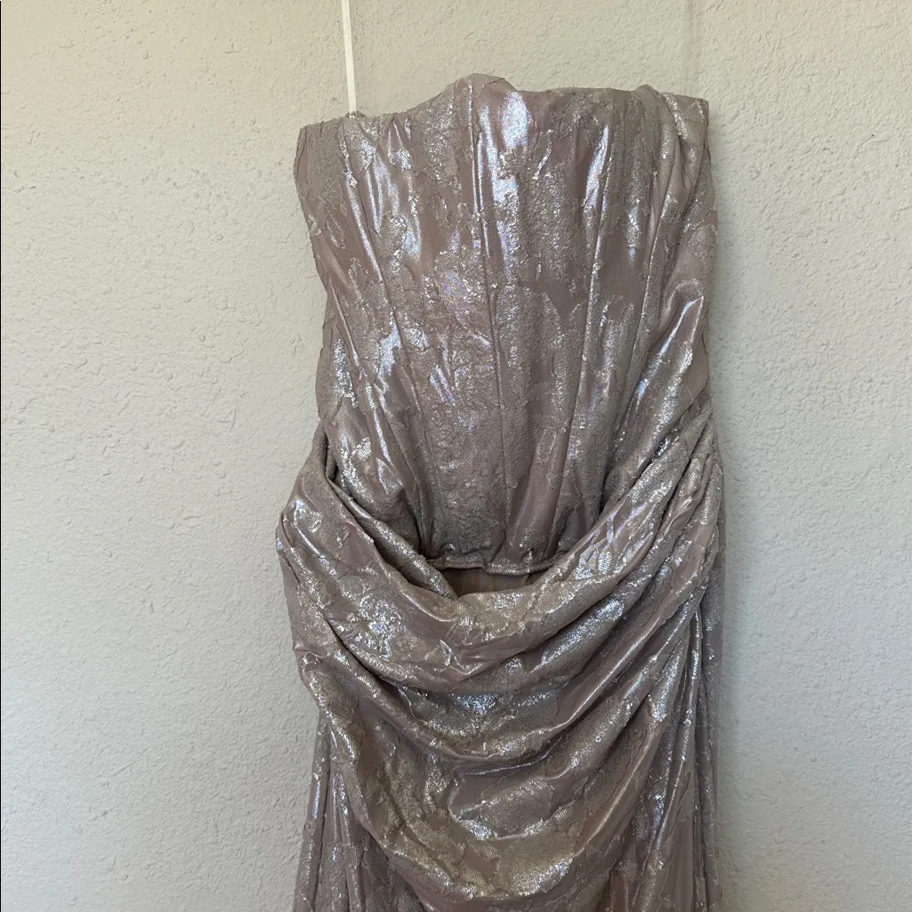 House of CB XL A-C‎ Persephone Pale Gold Chiffon Strapless Corset Maxi dress - Image 5