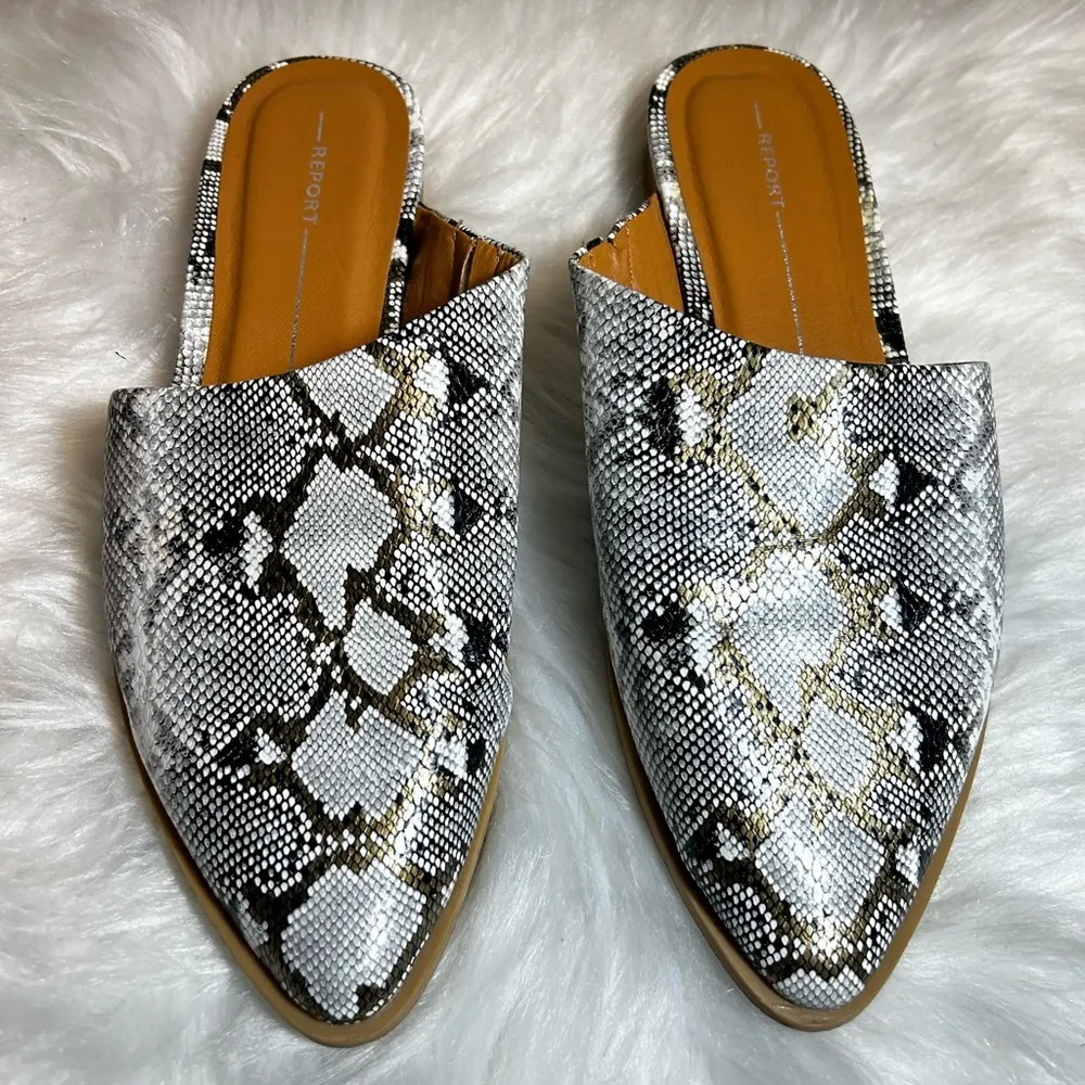Report Illumi Asymmetrical Pointed Toe Snakeskin Flat Mule Size 8 - Image 2