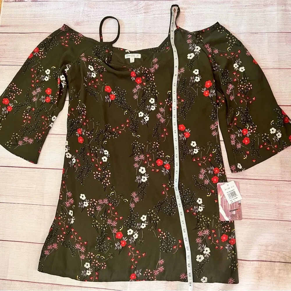 Love Fire Women’s Bell Sleeve Olive Combo Floral Dress Sz L Green Size L - Image 4