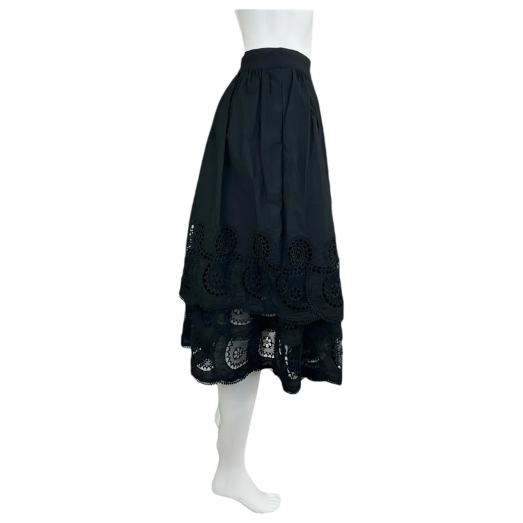 SEA New York NWT Black Drea Embroidery Tiered Midi Skirt Size 2 - Image 2