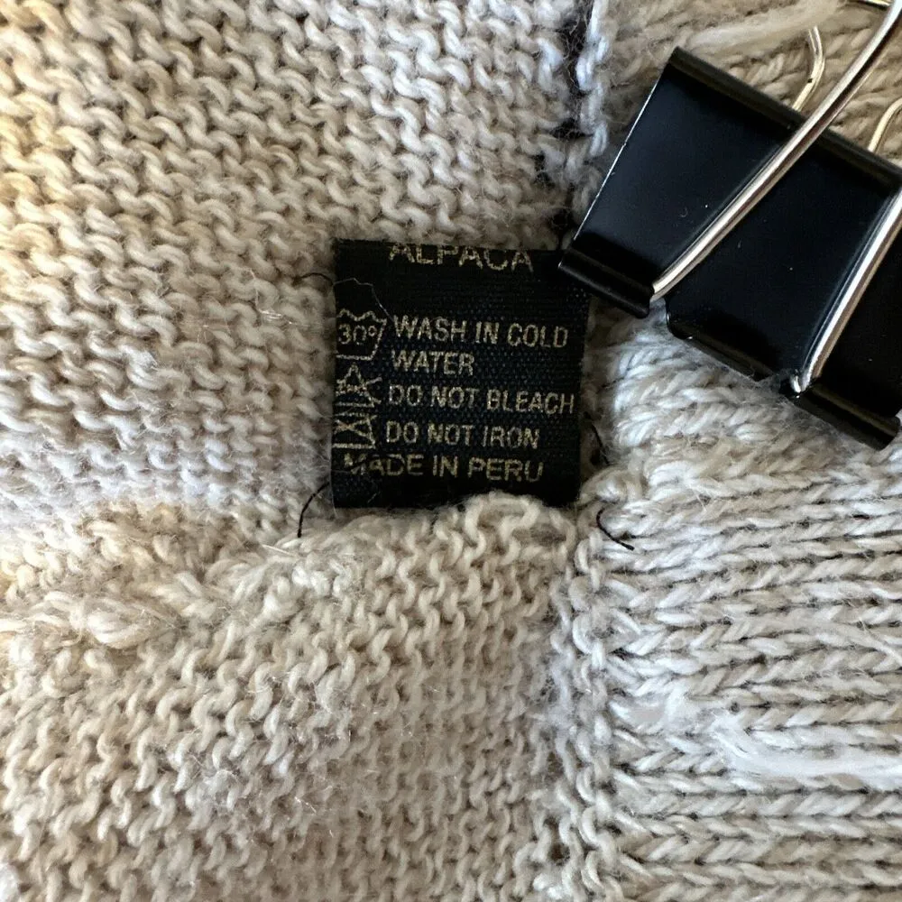 Artesania Eden Hoodie Fringe Aztec Sweater Size Large Beige Alpaca Made in Peru - Image 8