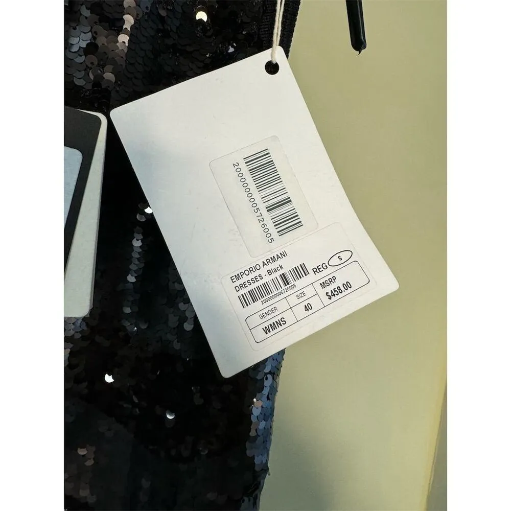 Emporio Armani NWT Black Sequin Chevron Knee Length Dress Size IT 40/US 4 - Image 13