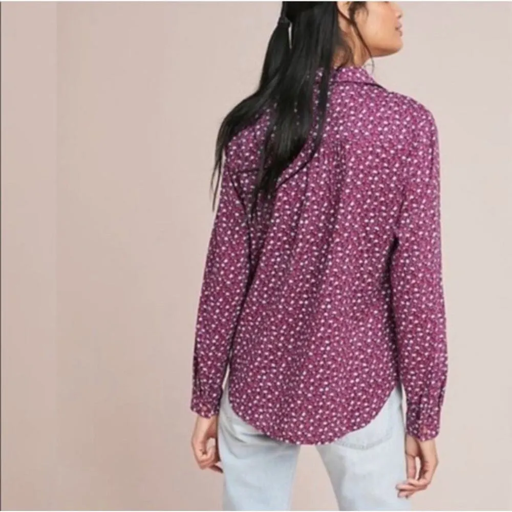 Anthropologie Maeve Calico Ditzy Floral Purple Button‎ Down Shirt Blouse Size 4 - Image 3