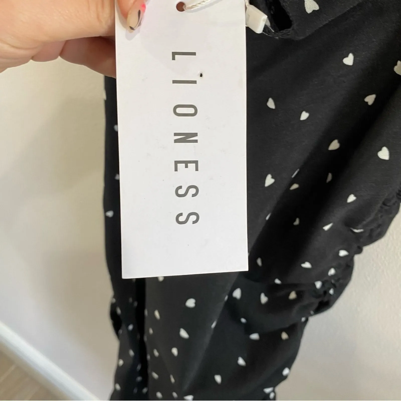 NWT Lioness String Along Mini Dress Black Heart Print Ruched Adjustable 4 - Image 10