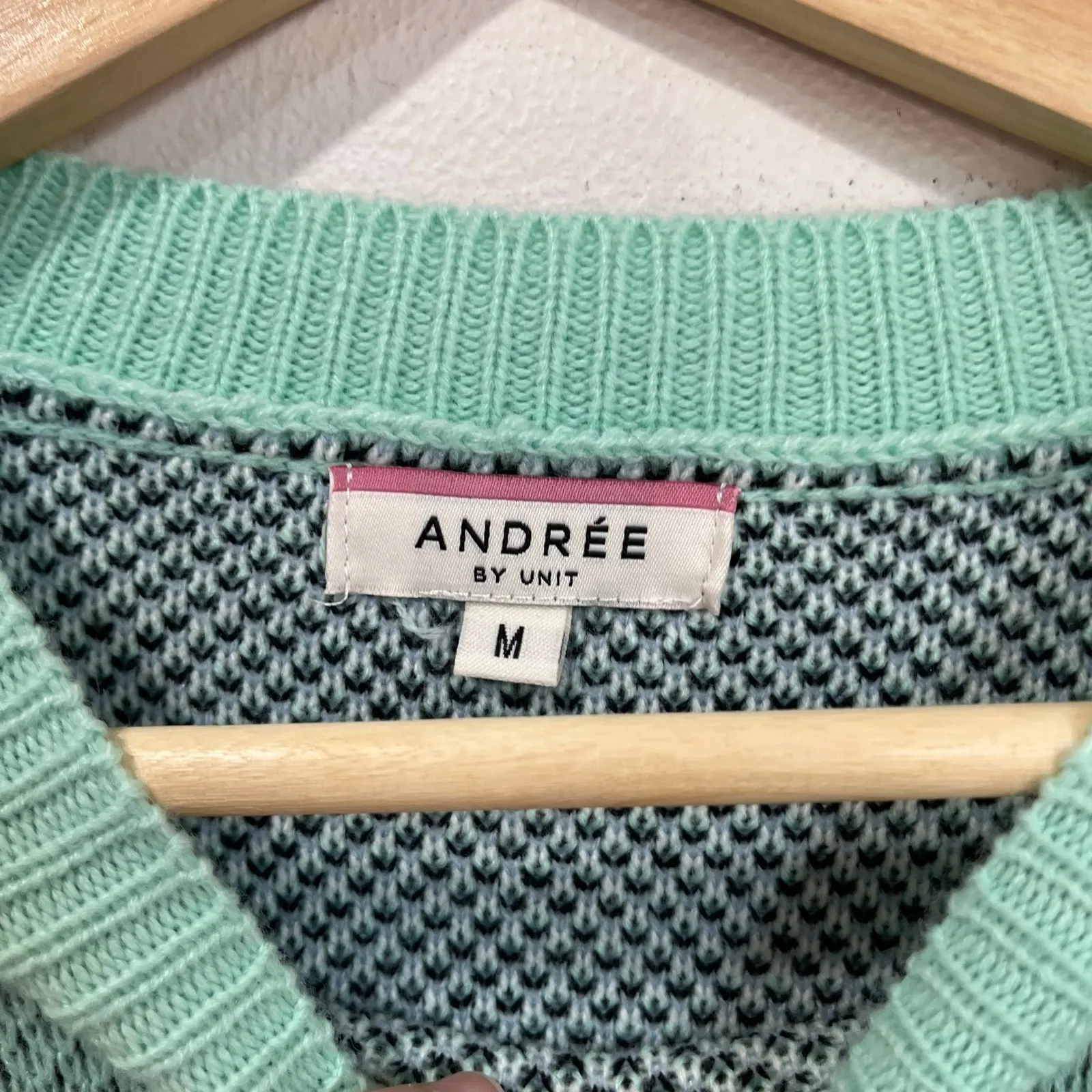 Andree by Unit Mint Leopard Colorblock Sweater Size M Coquette Cozy Soft - Image 6