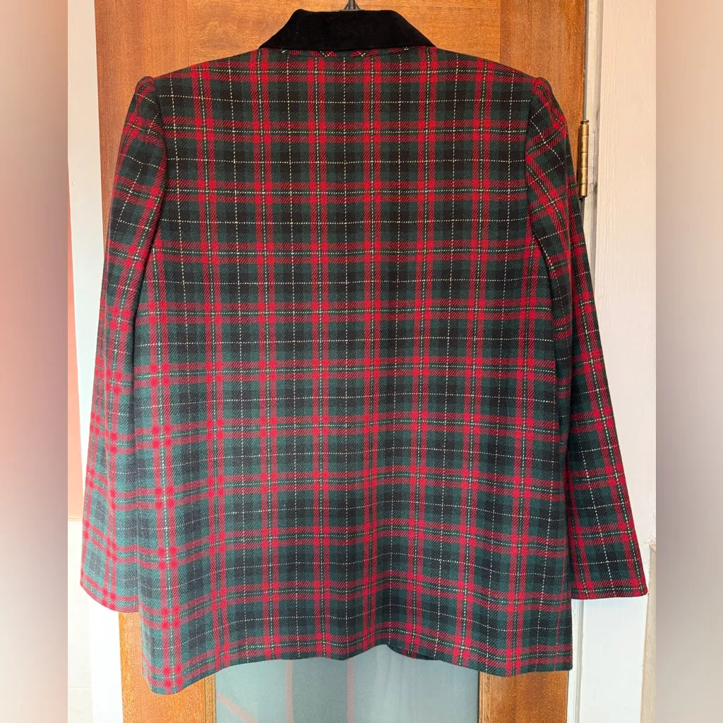 Sag Harbor Women Vtg Tartan Plaid Single Breasted Wool Blend Holiday Blazer - Image 6