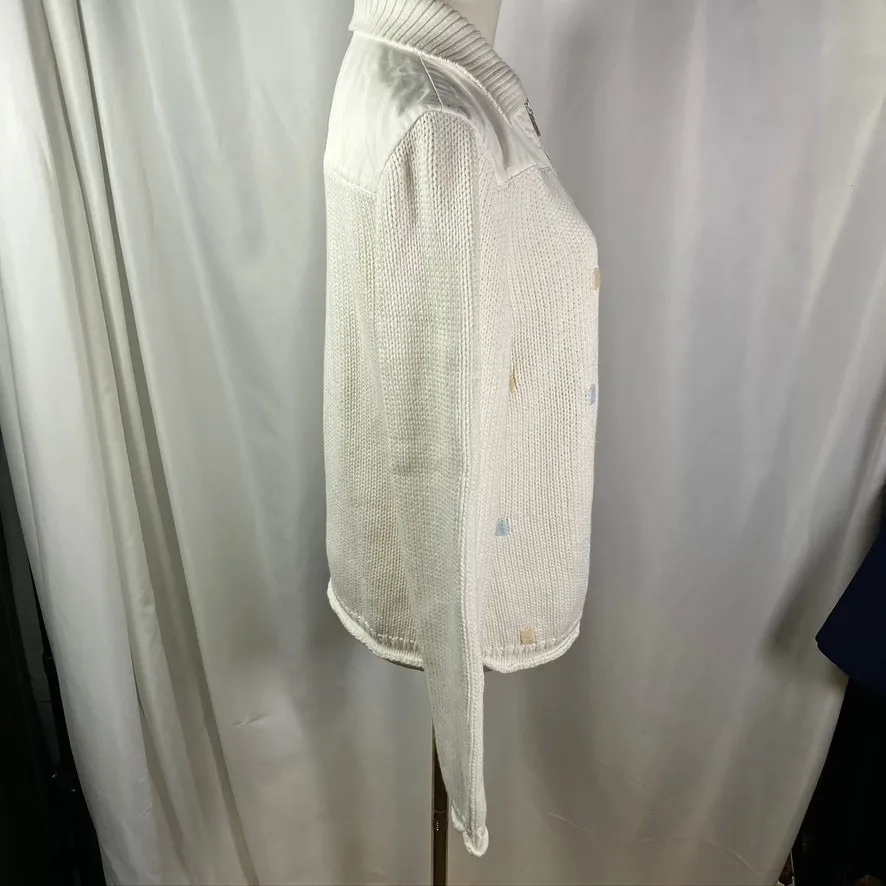 Blue Willi's Life Danish Design White Cotton Knit Full Zip Up Jacket‎ L Pastel Size L - Image 8