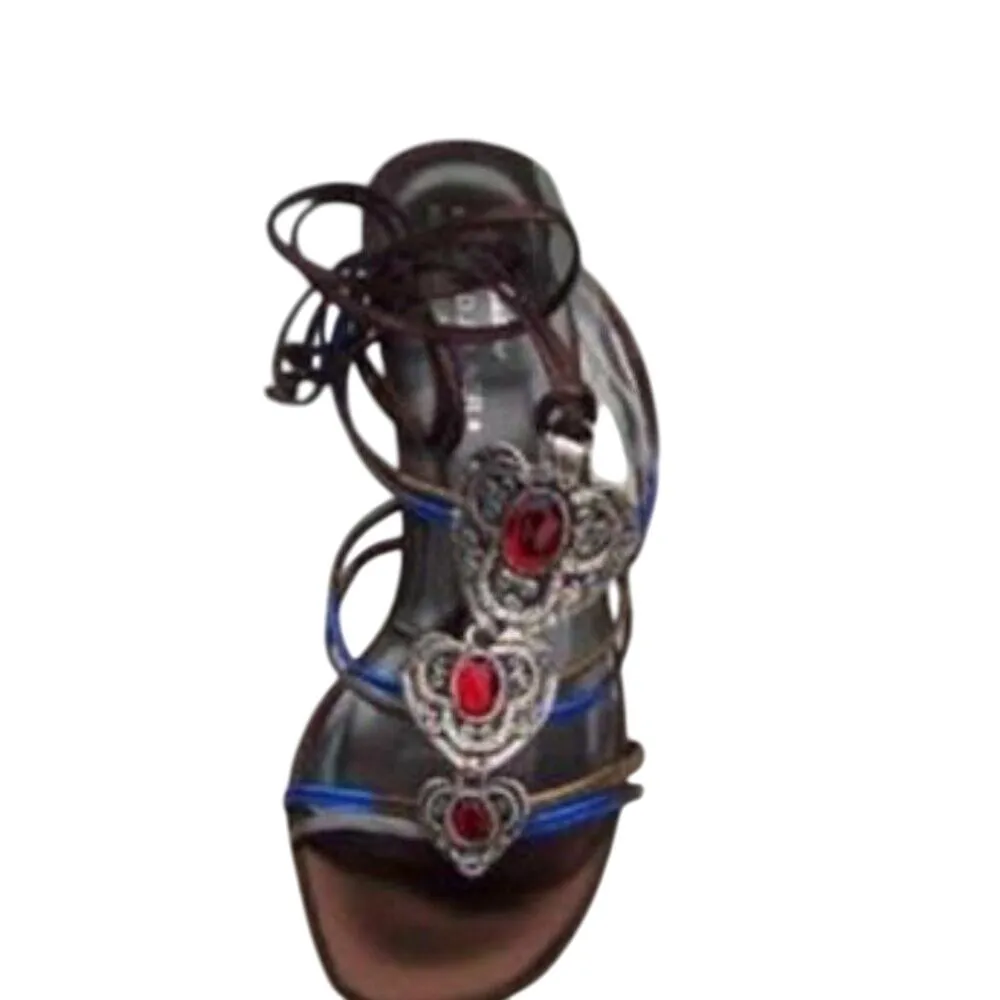 Donald Pliner Pewter Metallic Leather Strappy Shoe Sandal New Gem Stone $265 NWT Gray Size 6 - Image 3