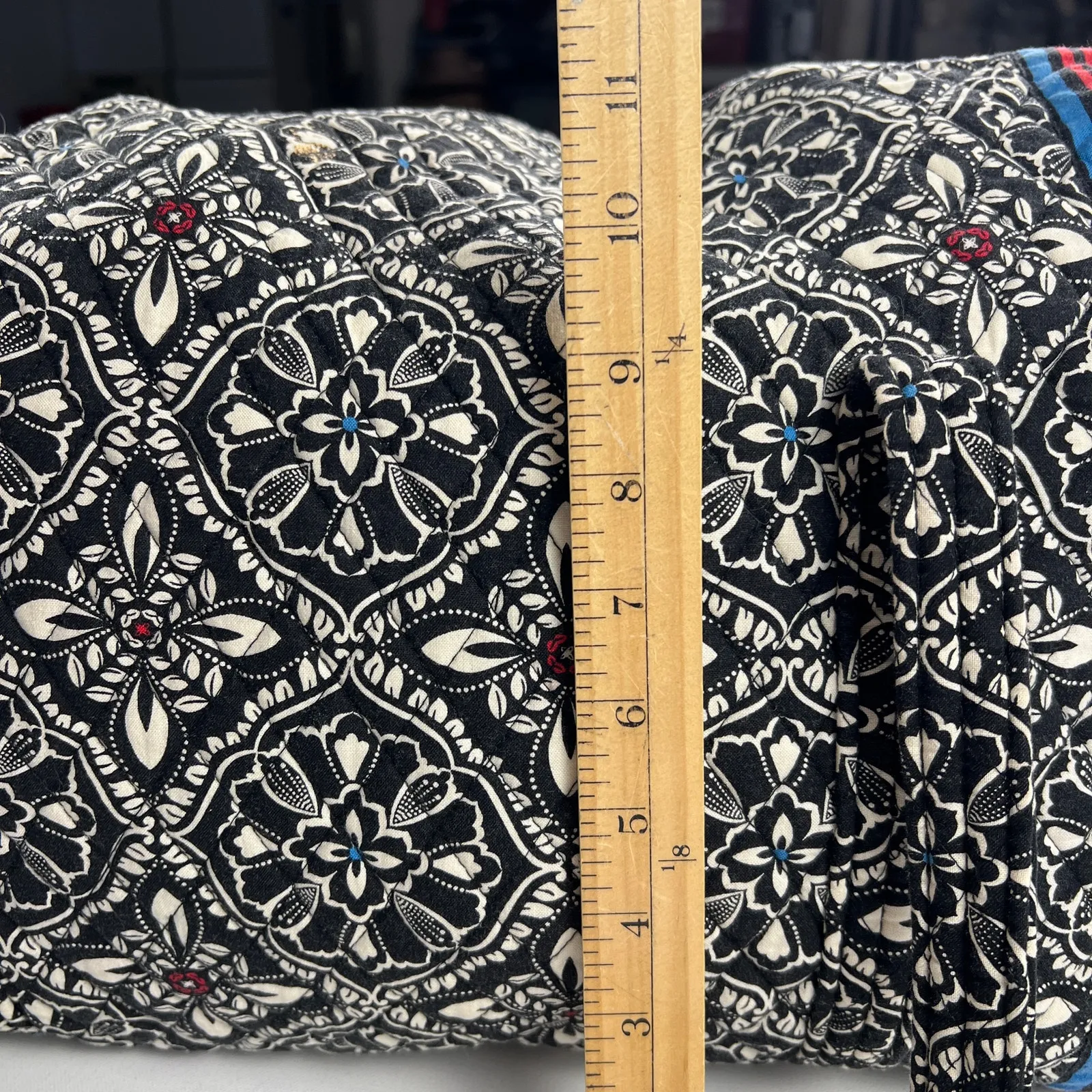 Vera Bradley Quilted Large Duffel Bag Damask Black/White Stripes Few Spots Clean - Image 10