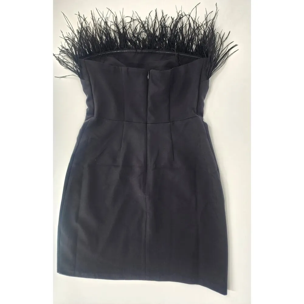 Sam Edelman Black Feather Top Strapless Mini Dress Women's Size 6 - Image 13