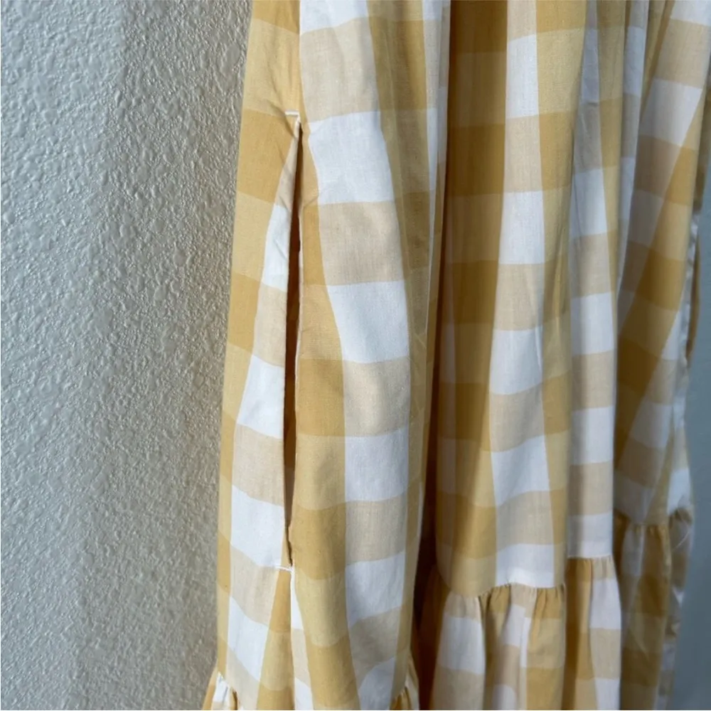Abercrombie & Fitch Plaid Maxi Dress Yellow White Picnic Long Ruffle Small - Image 8