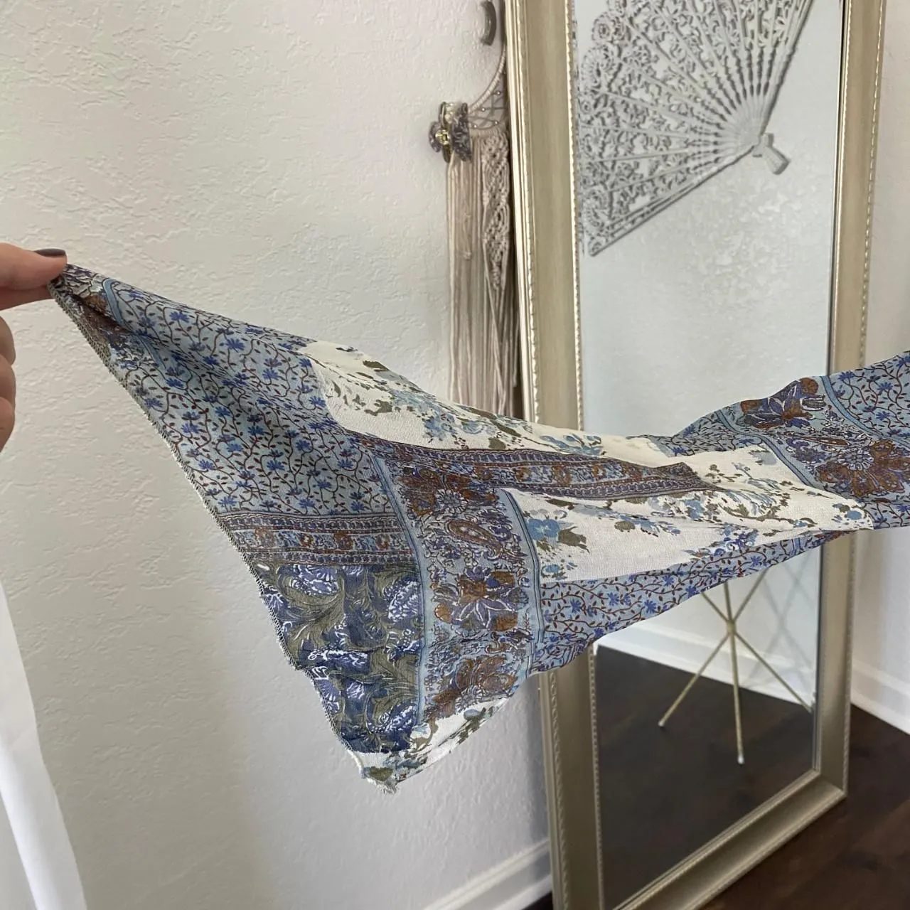 Faded Glory Boho Western Lace Up Blue White Patchwork Bell Sleeve Tunic Top S - Image 3