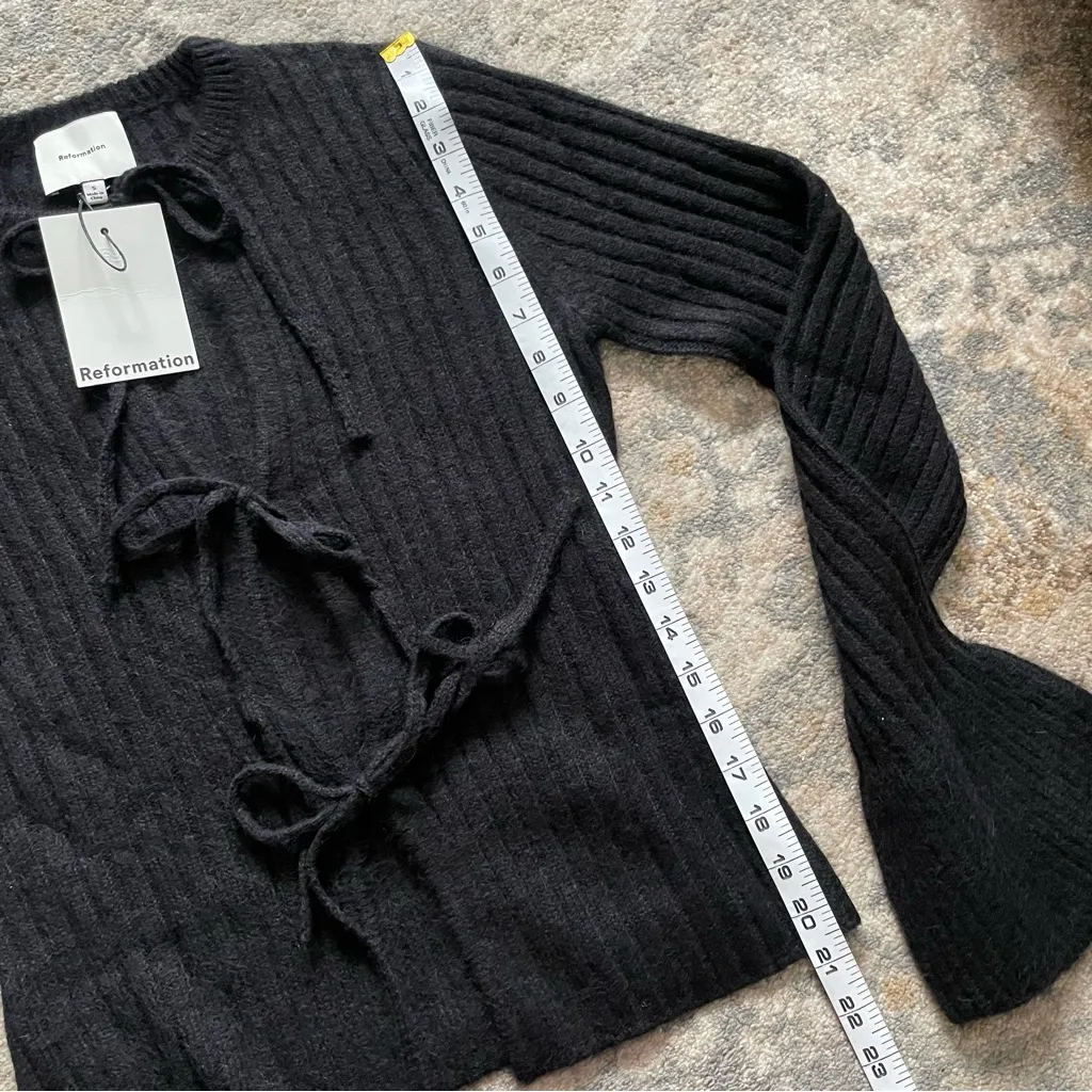 Reformation Rebecca Cashmere Alpaca Tie Front Cardigan Sweater Small NWT Black - Image 7
