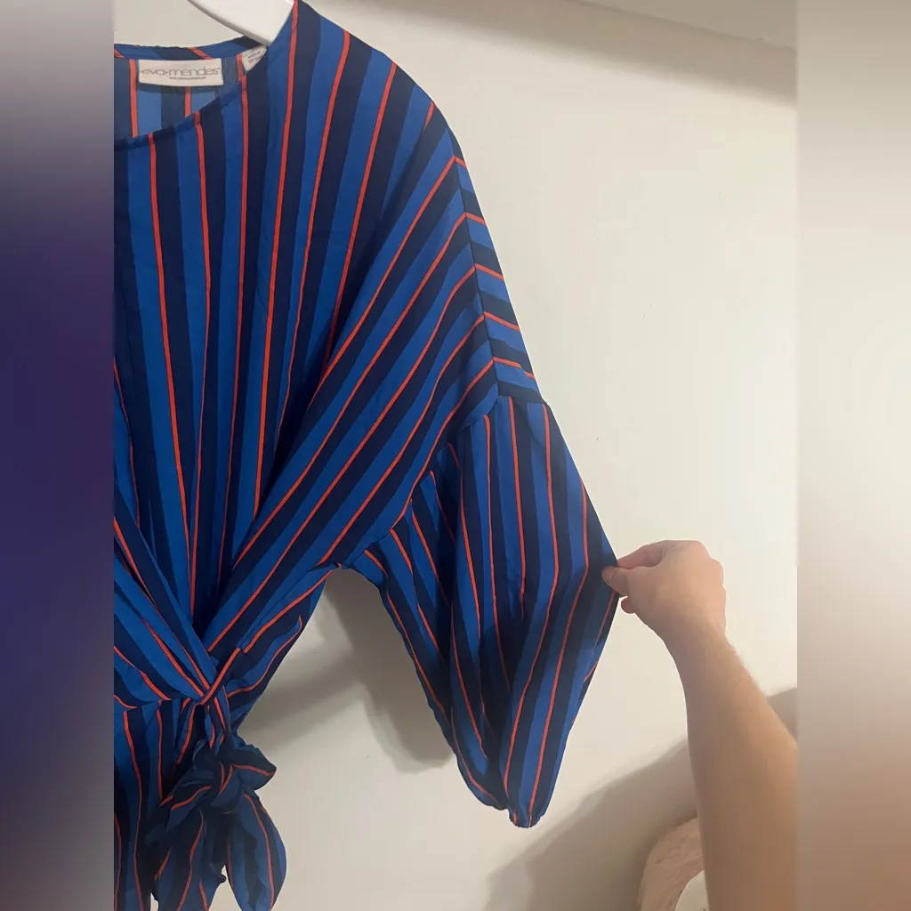 Eva Mendes Blue and Red Striped Top Size L - Image 4
