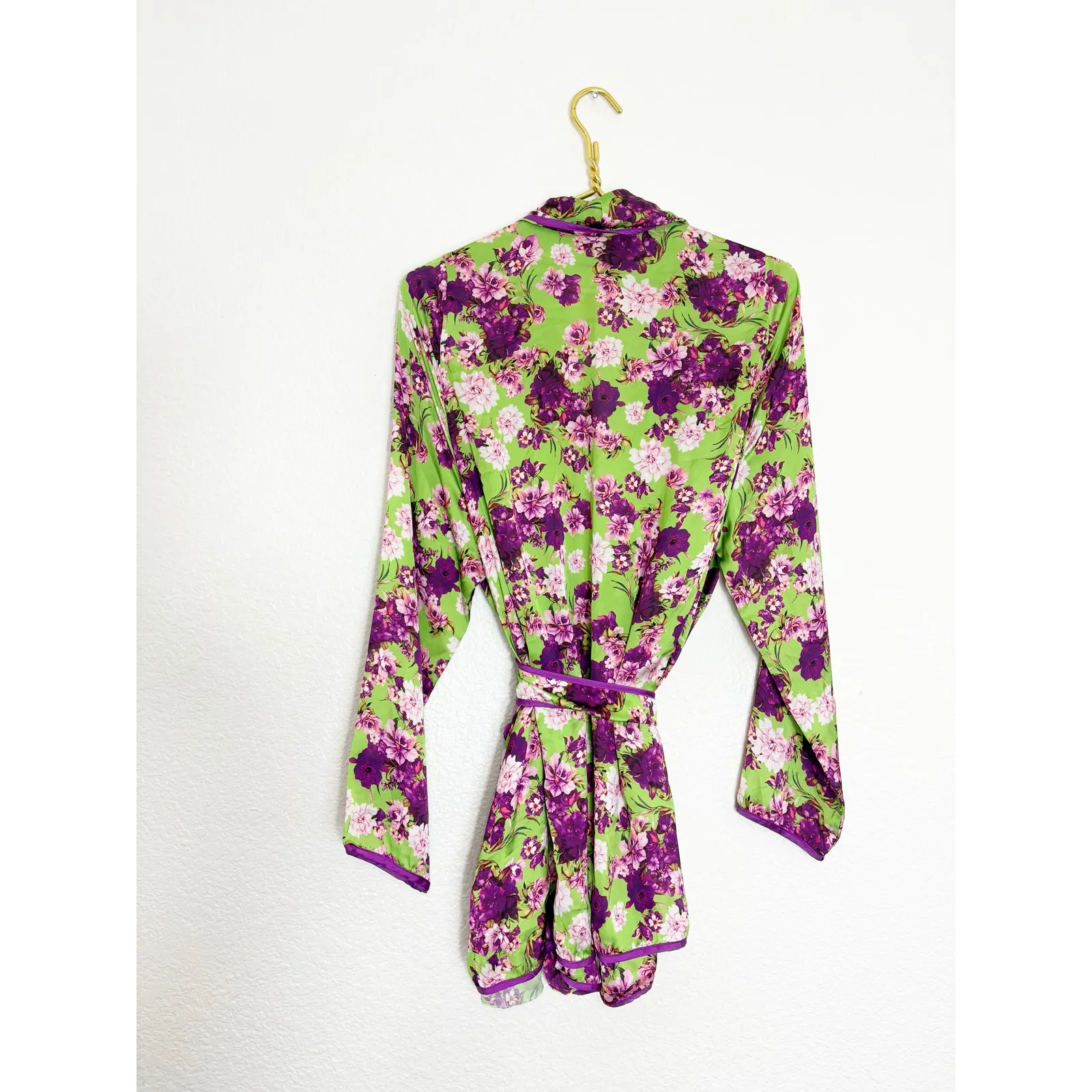 Giovanna Nicolai Silk Floral Wrap Top Size 44 Medium Purple Green Floral Chic - Image 12