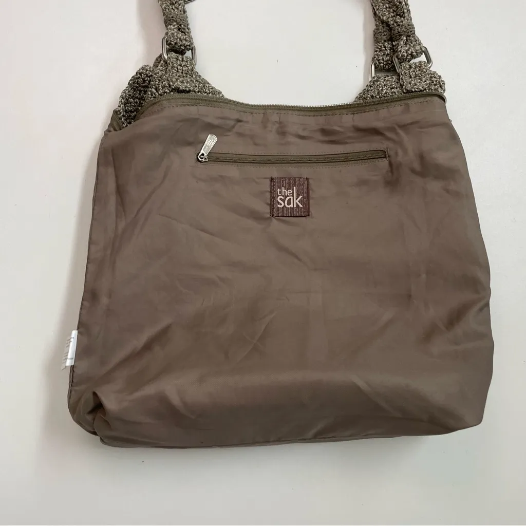 The Sak Purse Tote Belle Crocheted Travel Boho Bohemian Striped Rainbow Beige - Image 13